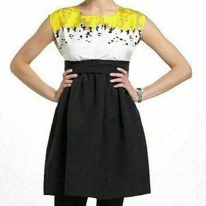 Anthropologie Sheath Dress Sariah Floral Script Printed Yellow Black Size 14